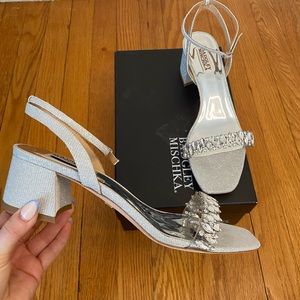 Badgley Mischka Harlow silver embellished sandal
